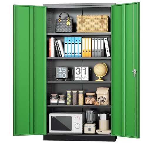 INTERGREAT Metal Storage Cabinets 72” Black Garage Steel Storage Cabinet with Doors and Shelves, Metal Tool Cabinet