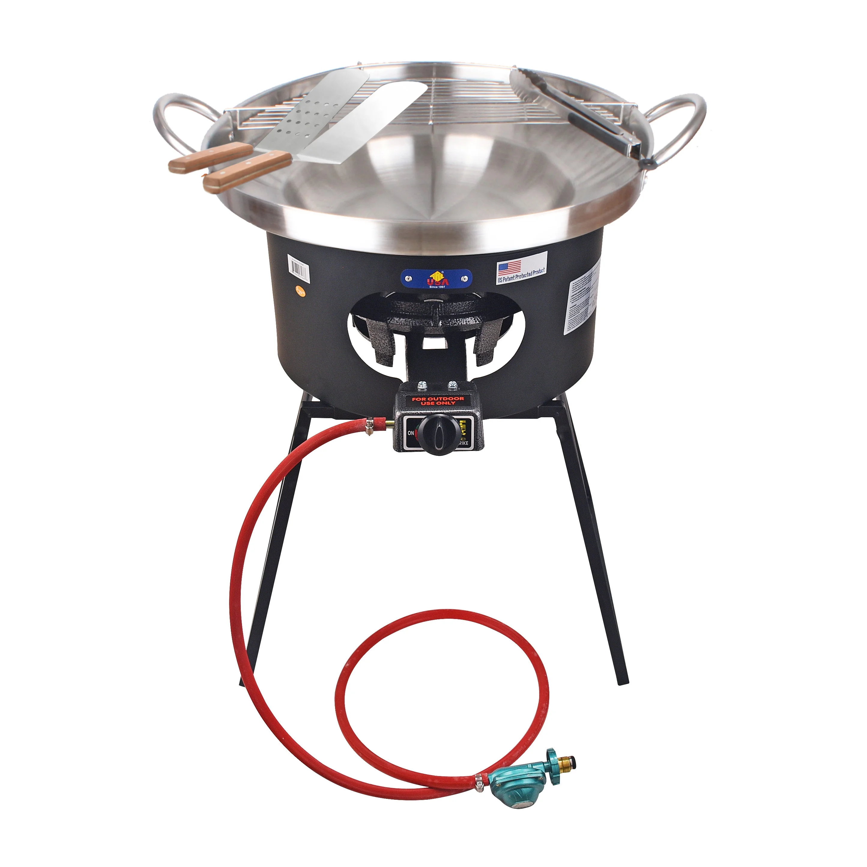 ARC 23" Heavy Duty Stainless Steel Concave Comal Set With Cast Iron Propane Burner 26,000BTU Stove and Burner Stand