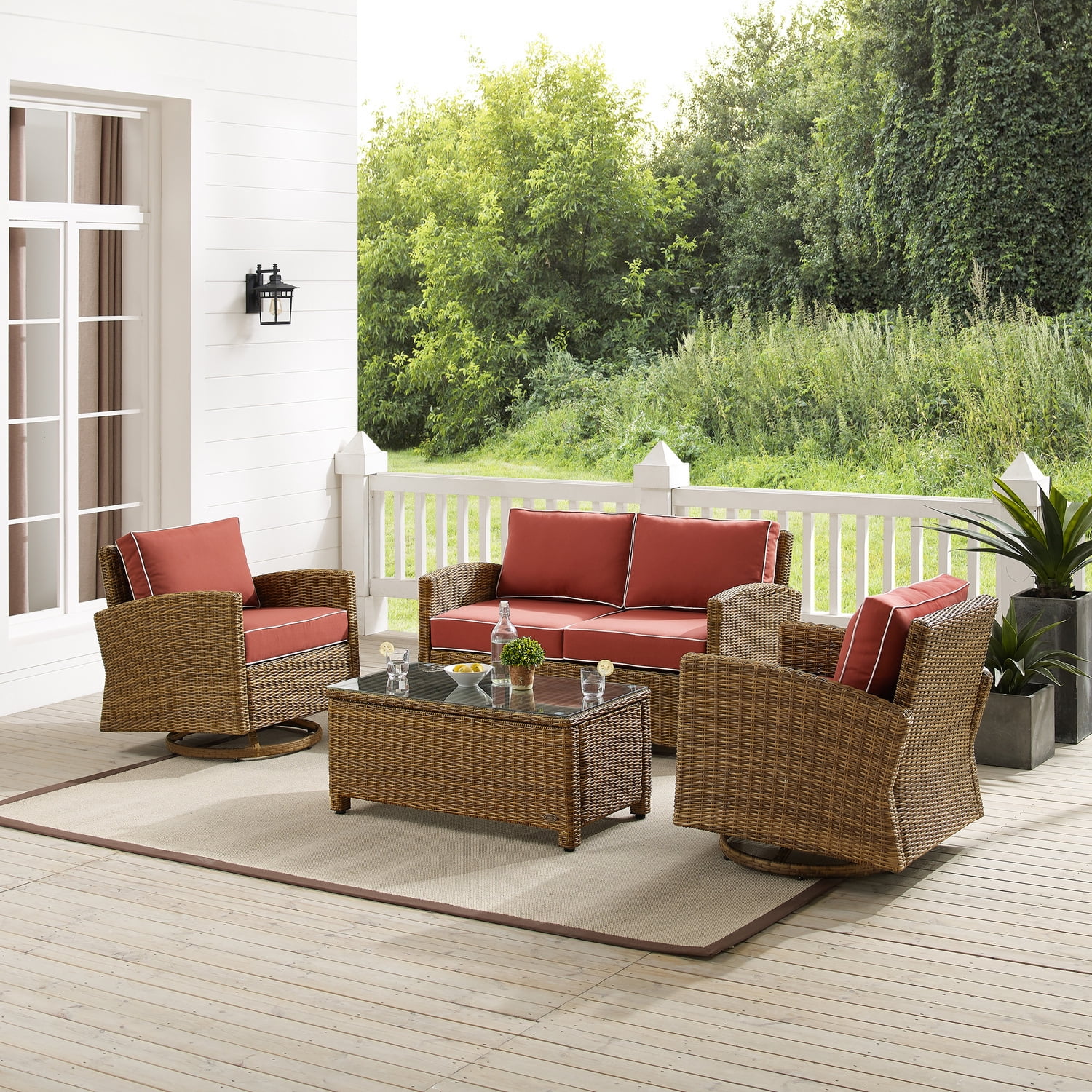 Maykoosh African Artifacts 4Pc Swivel Rocker Conversation Set Sangria/Weathered Brown - Coffee Table, Loveseat, & 2 Swivel Rockers