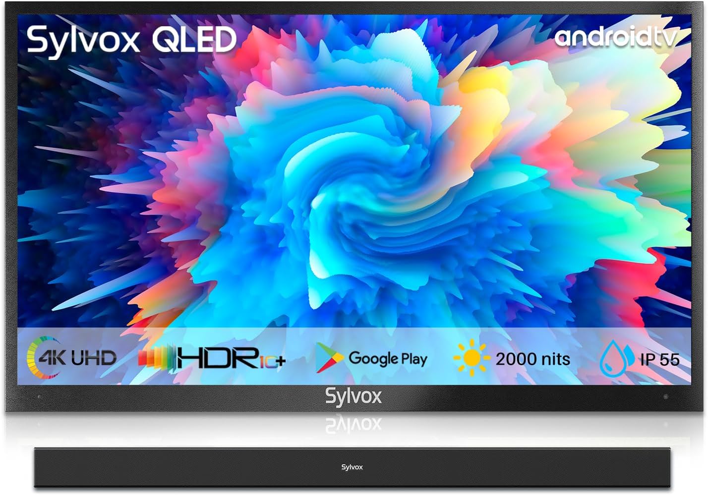 SYLVOX Outdoor TV with Soundbar & TV Cover, 4K QLED Outdoor TV 65" 2000 Nits Full Sun