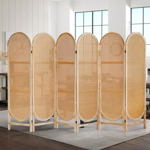 3 Panel Room Dividers and Folding Privacy Screens, Hand-Made Rattan Room Divider with Bi-Directional Hinge