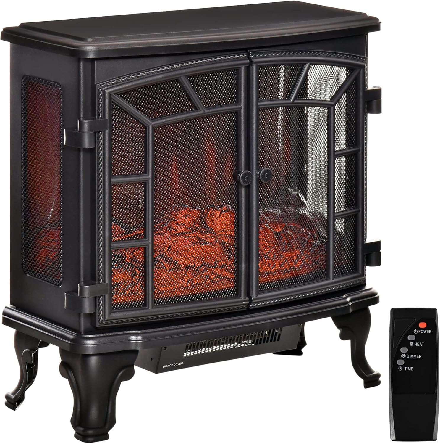 HOMCOM 27" Electric Fireplace Heater, Fireplace Stove with Realistic LED Flames and Logs, Remote Control and Overheating Protection, 750W/1500W, Black
