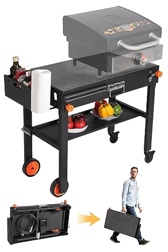 Outdoor Grill Table,Blackstone Griddle Stand,BBQ Prep Table With Wheels And Seasoning Tray,Universal Grill Cart Fit 17 Inch Or 22 Inch Griddle