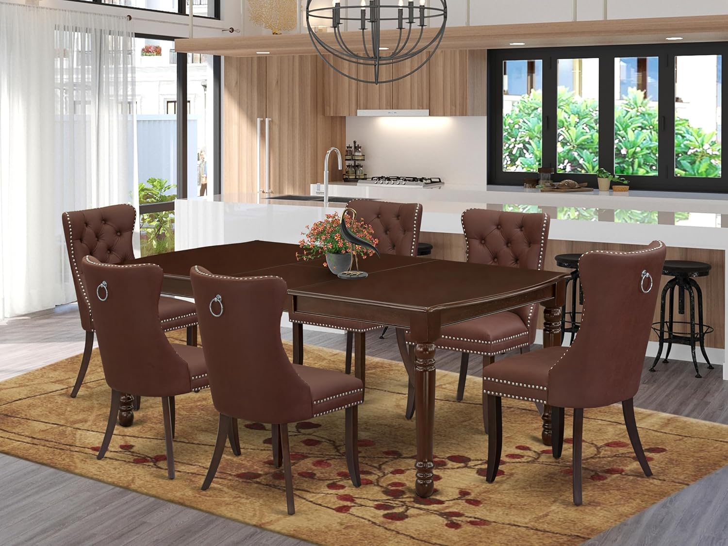 East West Furniture Dover 7 Piece Dining Room Set Consists of a Rectangle Wooden Table with Butterfly Leaf and 6 Upholstered Chairs, 42x78 Inch