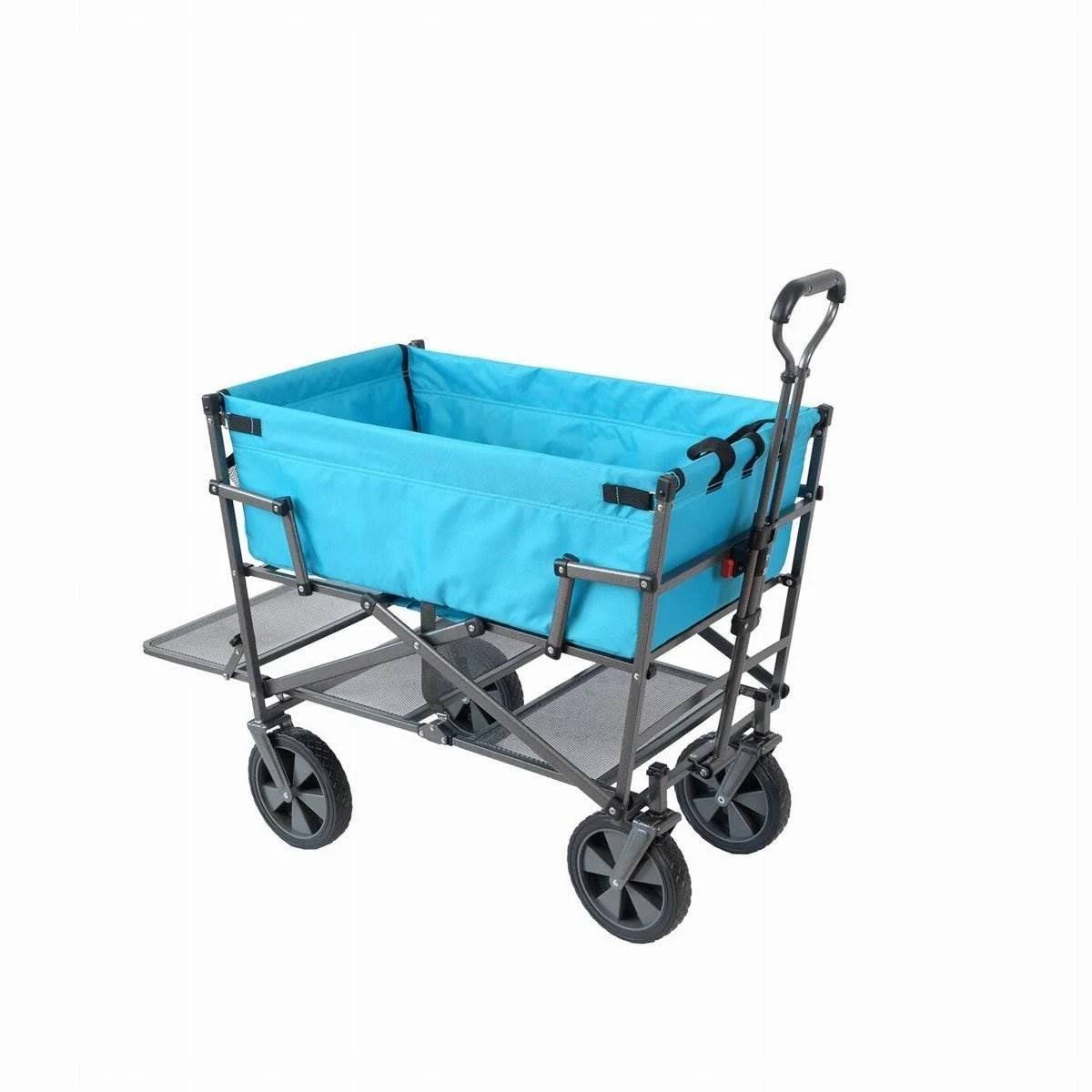 Mac Sports Heavy Duty Double Decker Collapsible Yard Cart Wagon, Light Blue