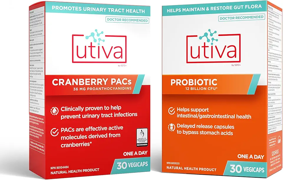 10% Bundle Utiva 36PAC Power Bundle | 30 Days | Bundle with 36mg Soluble Cranberry PACs (DMAC/A2) and 30B CFU Probiotic Power (Lactobacillus and