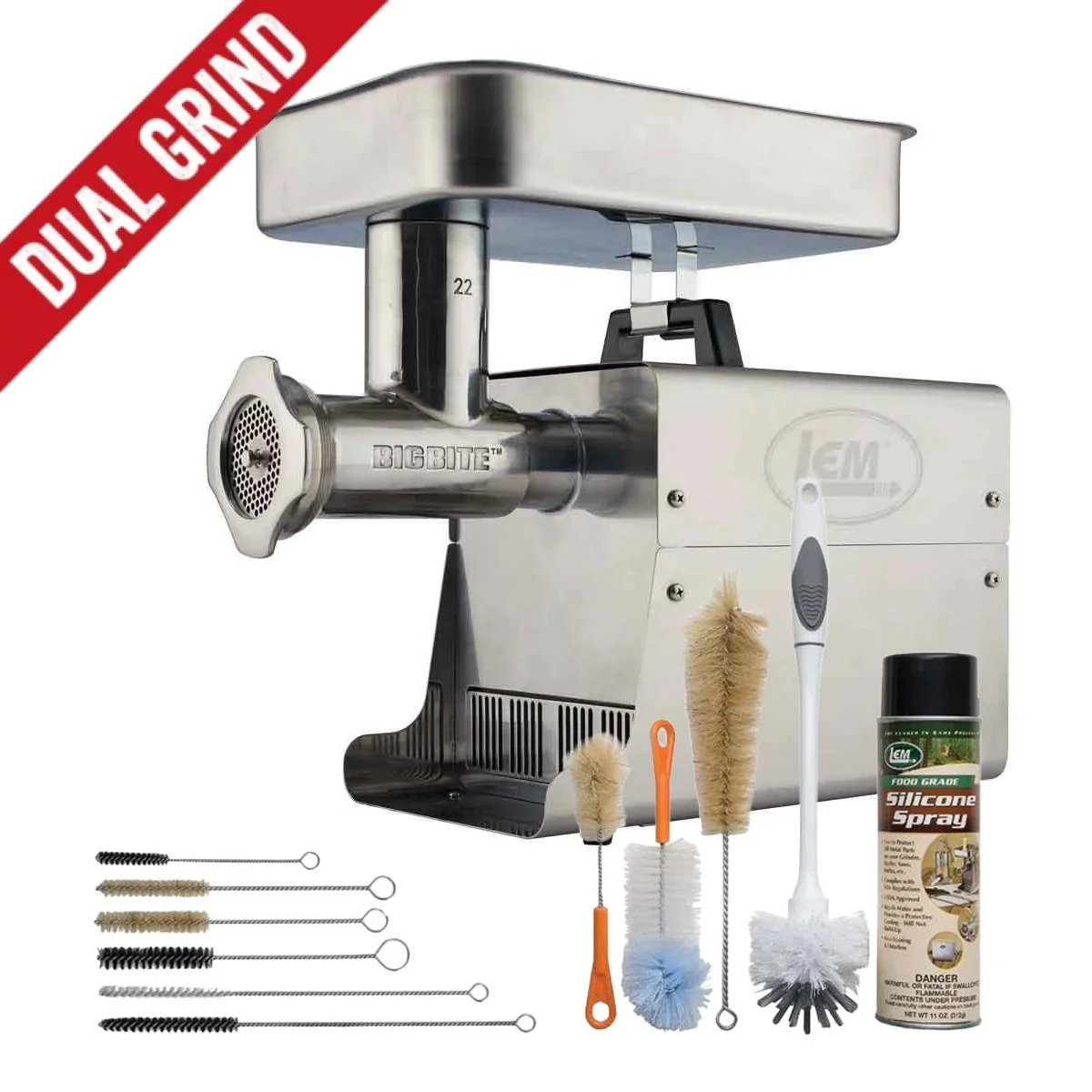 LEM Dual Grind #22 Big Bite Meat Grinder + 11pc Grinder Cleaning Kit