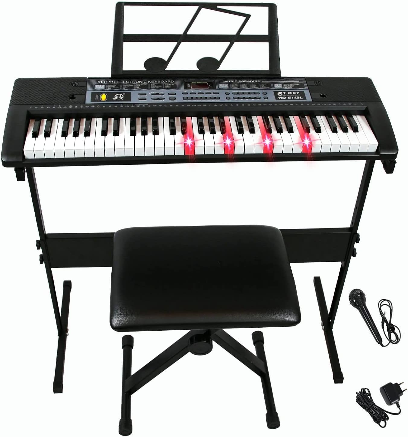 61 Key Electric Keyboard Piano Kit Portable Piano Keyboard with H Stand, Smart Light Up Keys