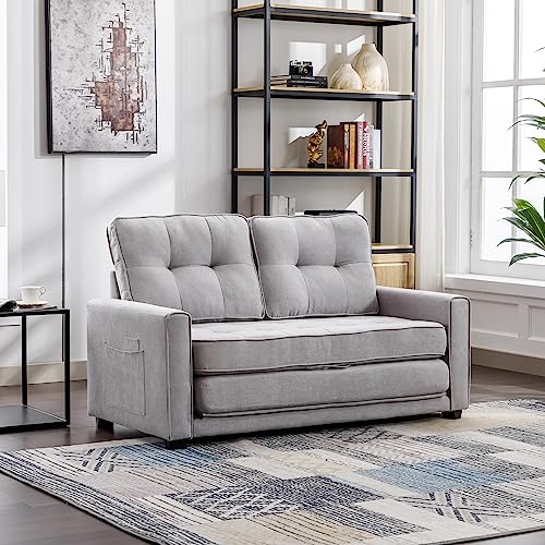 59.4" Loveseat Sofa with Pull-Out Bed, Mid Century Modern Loveseat Sofas with Armrest, Modern Couch for Small Spaces in Bedroom, Apartment, Office