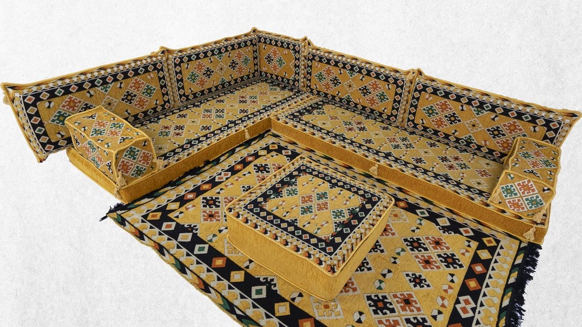 Yellow Arabic Sofa,Pallet Sectional Sofas, Arabic Majlis Sets, Floor Seating Sofa Sets, Yoga Sofas, Floor Cushions,Moroccan Arabic Sofas
