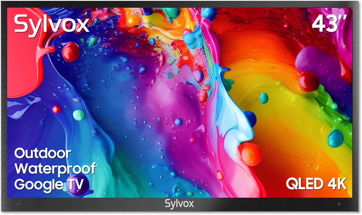 SYLVOX 43'' Outdoor Google TV Waterproof 4K QLED Television, Built-in Chromecast Voice Assistant 15W Stereo Surround Panoramic Sound