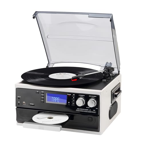 9 in 1 Record Player 3 Speeds Turntable with Seamless Bluetooth, Vinyl Phonograph with Built-in Powerful Speakers CD/Cassette, USB/SD/MMC