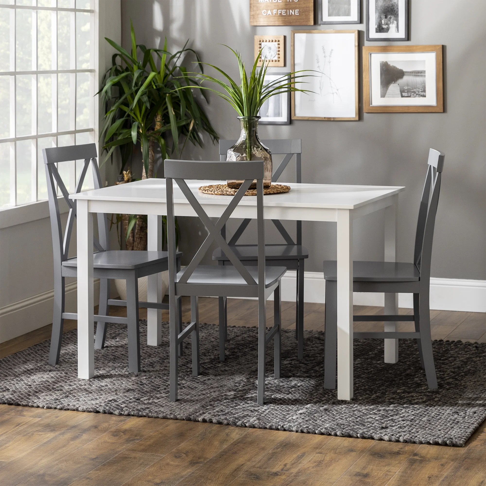 Walker Edison 5-Piece Solid Wood Farmhouse Dining Set - White/Grey