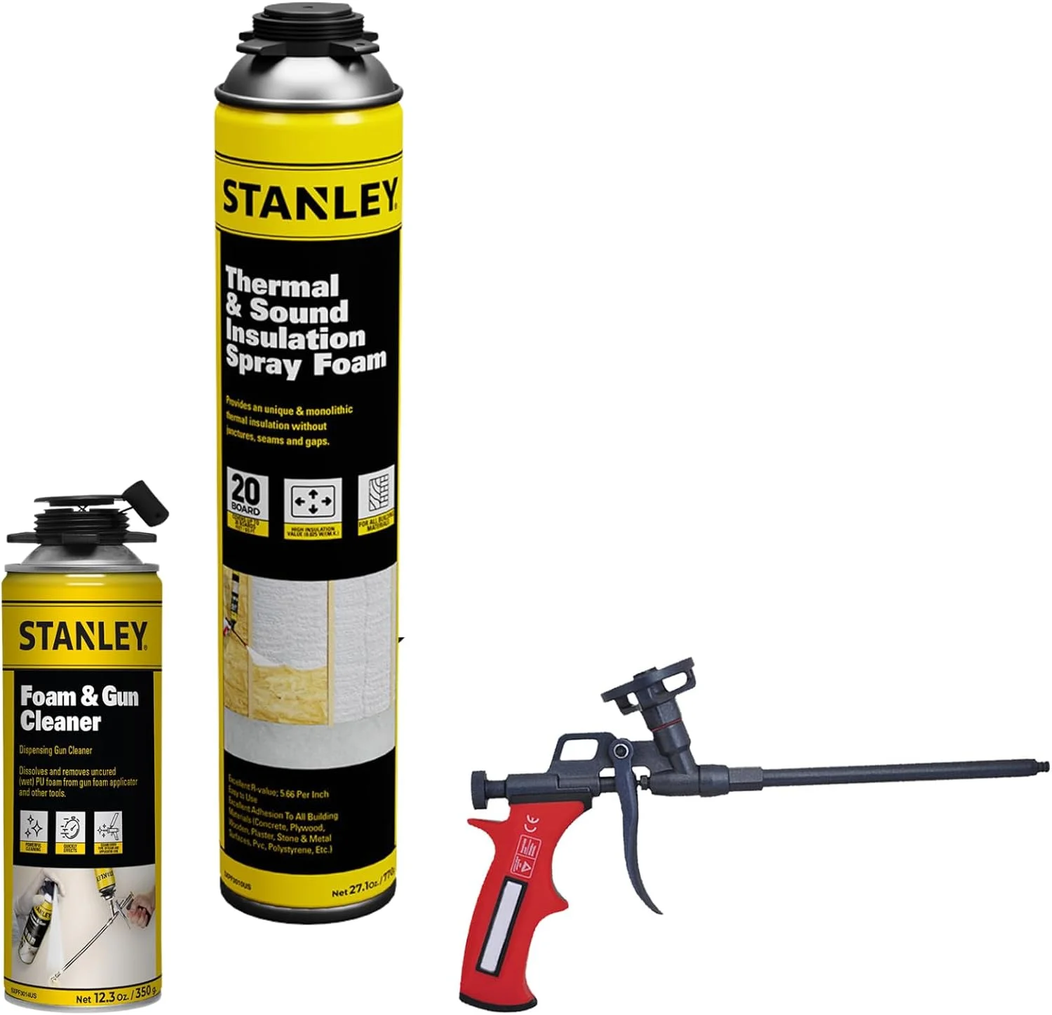 Stanley Supercoat Spray Foam Insulation Kit - Closed Cell Spray Foam Covers up to 20 Board feet. - Including Gun, Cleaner - 27.1 oz