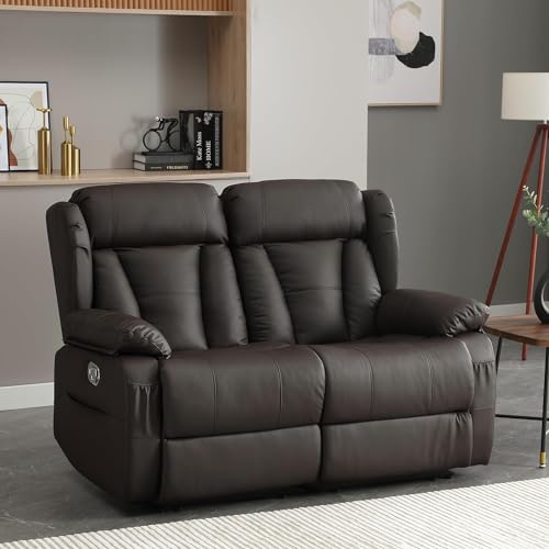 AHMED Home Theater Seating, Recliner Chair with USB Ports and Cup Holders, Faux Leather Recliner Sofa Set with Hidden Arm Console Storage