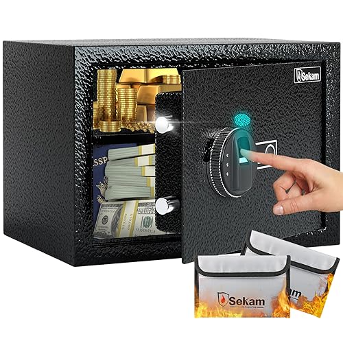 SEKAM Biometric Fingerprint Safe Box, Security Safe with Fingerprint Access, Personal Safe with Electronic Lock, Safe Box Waterproof Fireproof