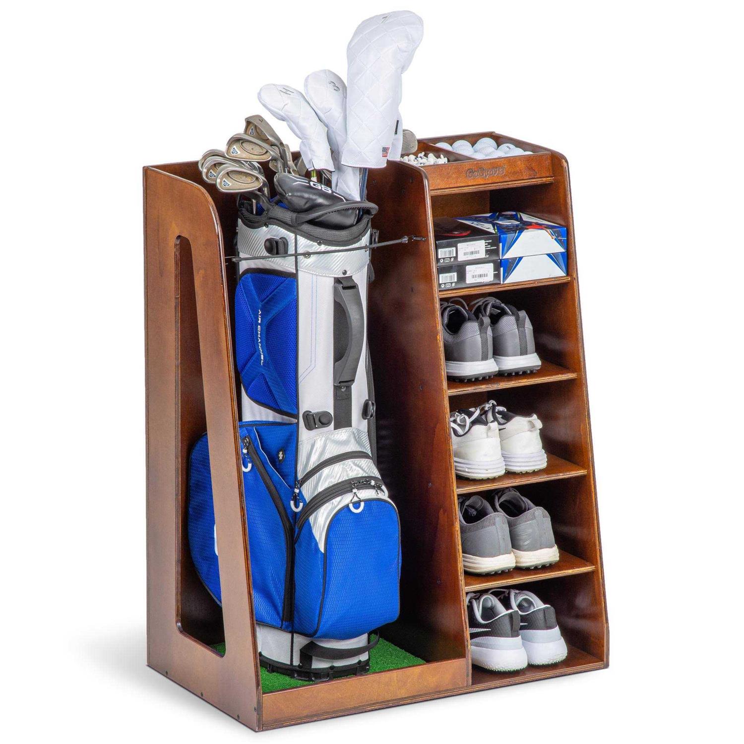 GoSports Premium Wooden Golf Bag Organizer and Storage Rack - Sports Supplies Online Store