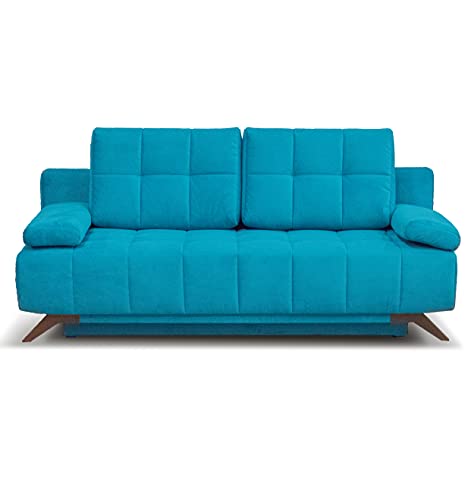 Modern Serena Sleeper Sofa - Storage Pull Out Couch Convertible Sofa Bed, Pine Wood, Velvet Upholstery, Pocket Sinuous Springs, Made in Europe