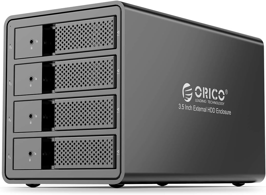 ORICO 4 Bay USB 3.0 to SATA Chia External Hard Drive Enclosure for 3.5 inch HDD Support 64TB (4 x 16TB) Aluminum Alloy RAID Enclosure Support RAID