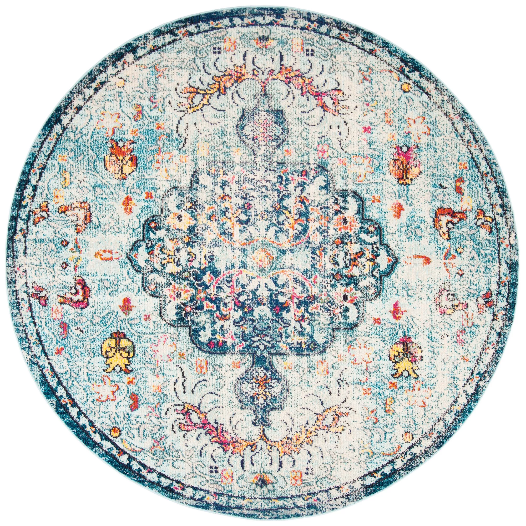 SAFAVIEH Madison Joandra Vintage Floral Area Rug, Navy/Light Blue, 11' x 11' Round