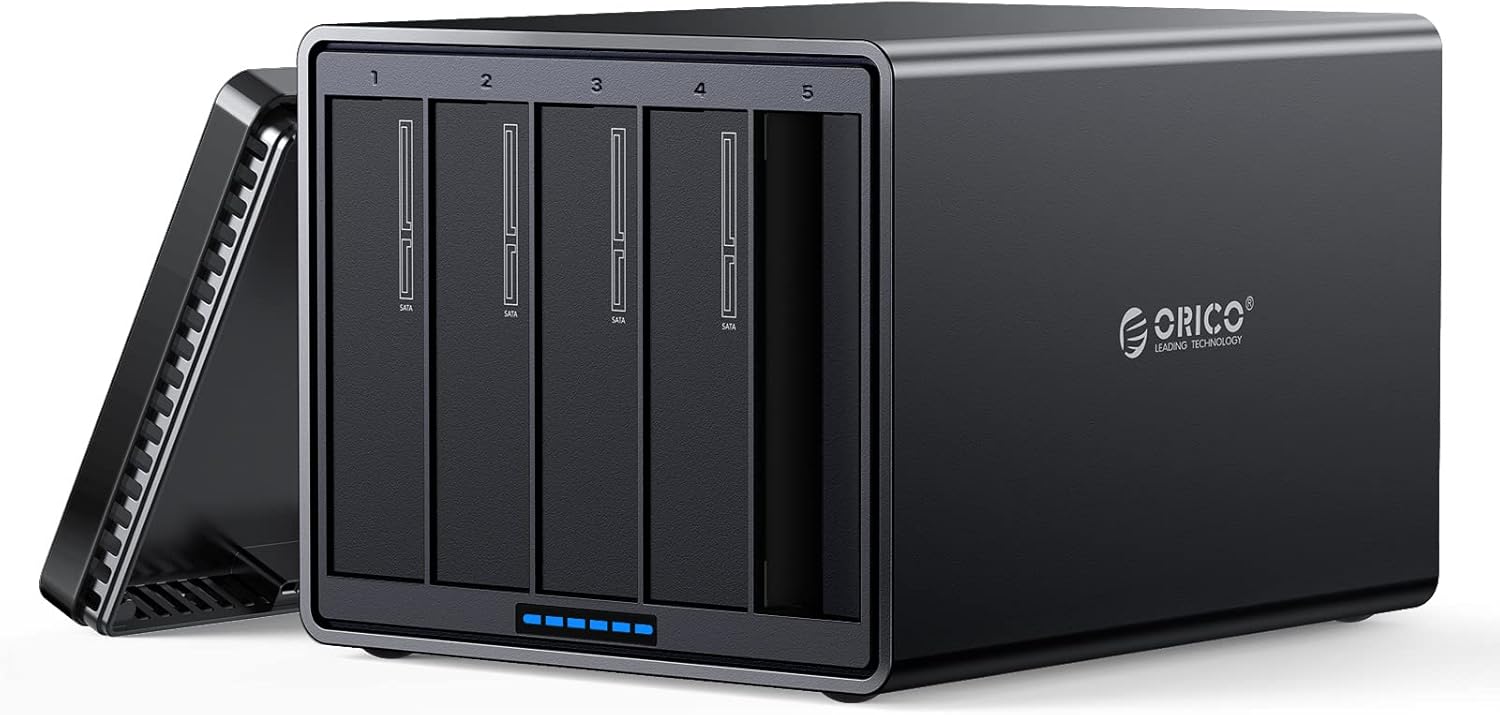 ORICO 5 Bay Raid Hard Drive Enclosure Magnetic Aluminum USB 3.0 to SATA for 3.5 inch HDD Tool Free Storage Case Support 7 RAID Modes Up to