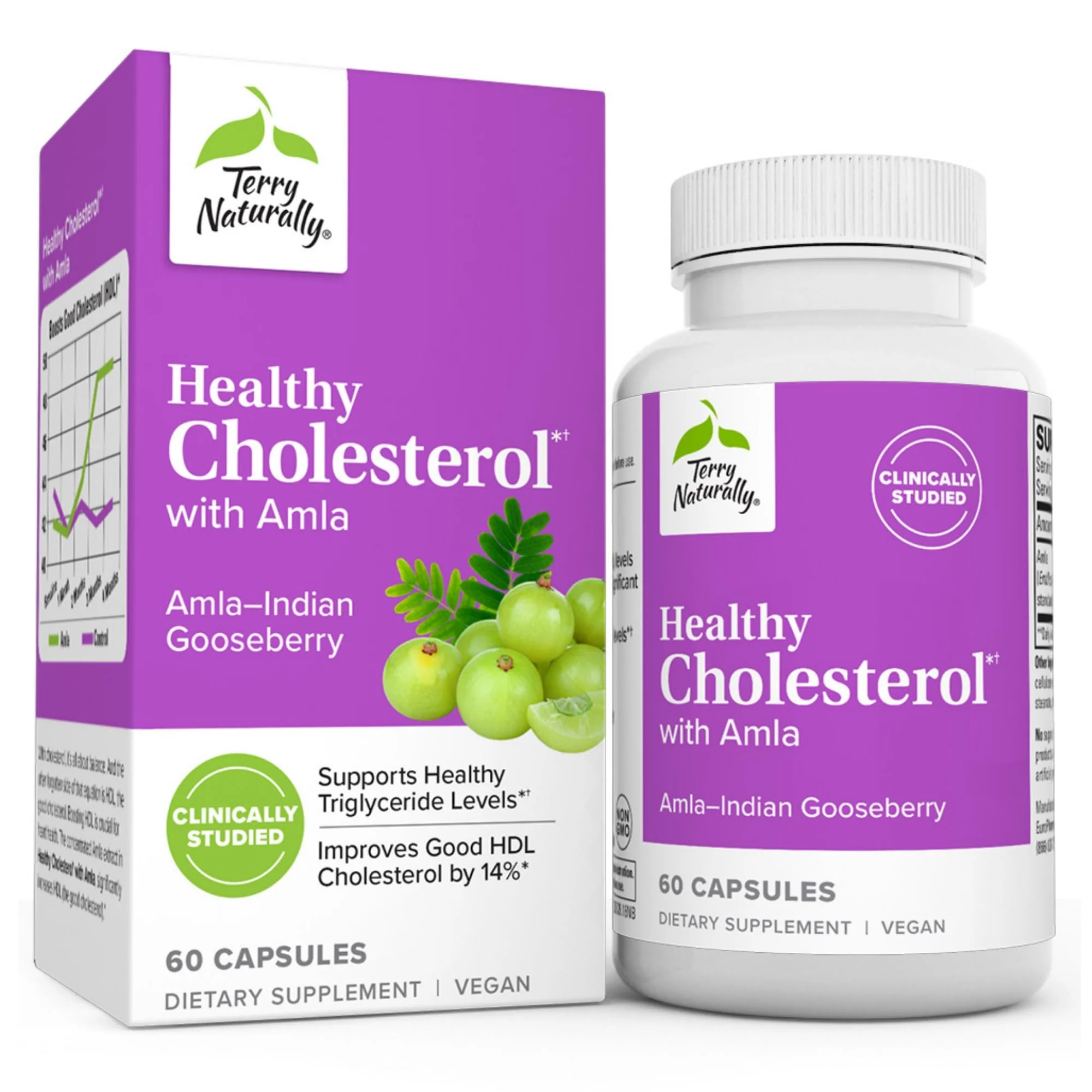 Terry Naturally Healthy Cholesterol with Amla - 60 Capsules - Supports Healthy Triglyceride Levels & Good HDL - Non-GMO, Vegan, Kosher