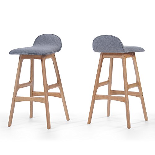 Mid-Century Modern Upholstered Bar Stool Set of 2 Wood Counter Height Chairs with Footrests for Bar Areas Dining Areas Lounges and Small Spaces