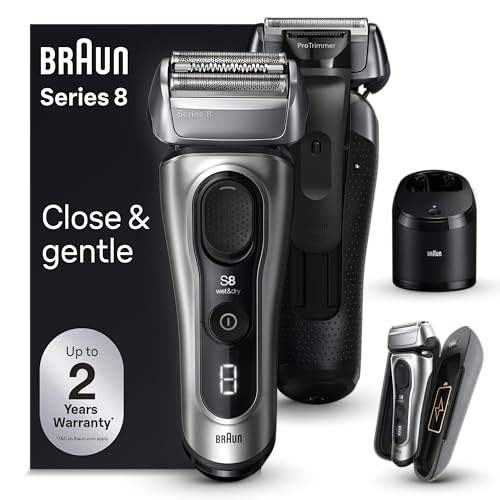 Braun Series 8 8577cc Electric Razor for Men, 4+1 Shaving Elements & Precision Long Hair Trimmer, 5in1 SmartCare Center