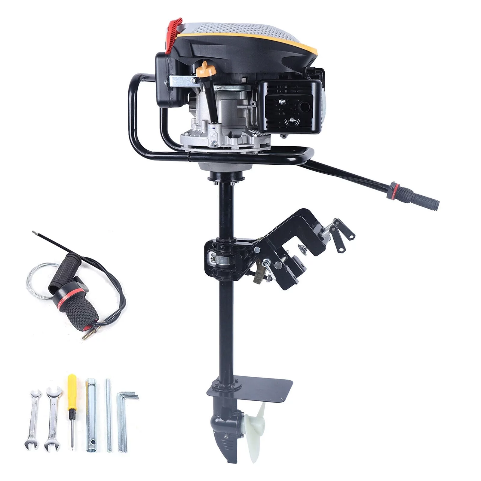 Loyalheartdy 9.0HP 4 Stroke Outboard Motor Engine, 225CC Heavy Duty Inflatable Fishing Boat TCI Gasoline Engine Air Cooling System