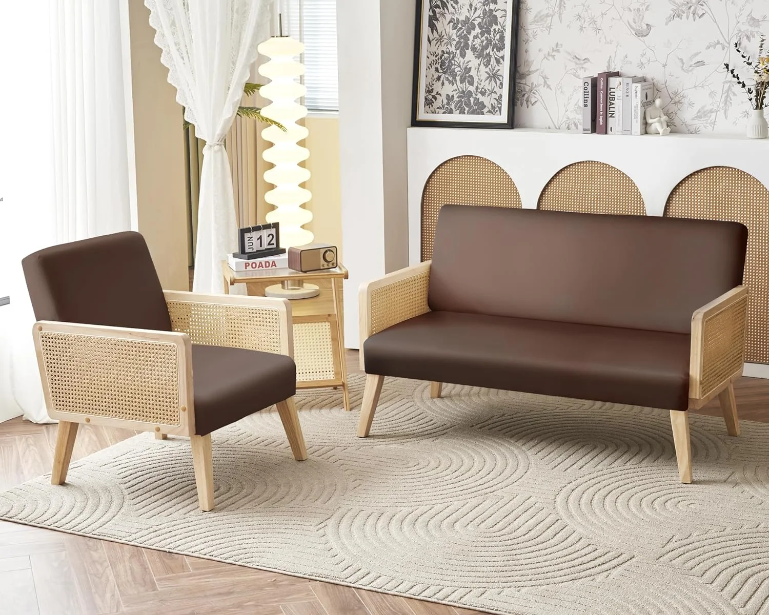 Papajet Rattan Sofa, 2 Piece Sofa Couch Set for Living Room with Rattan Armrest, Modern Fashion