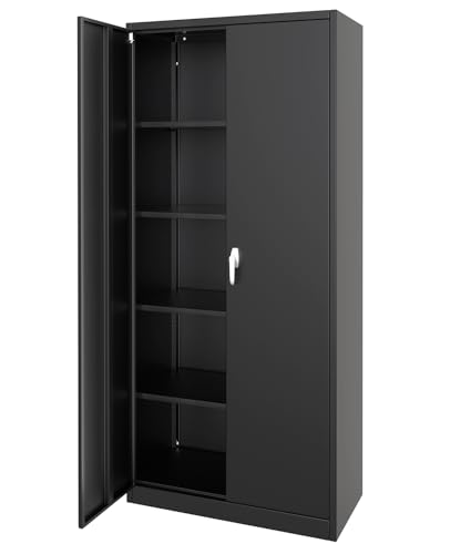GarveeHome Metal Storage Cabinet with Lock,Steel Tool Cabinet with 4 Adjustable Shelves and 4 Adjustable Feet,Storage Organization for Home,Garage