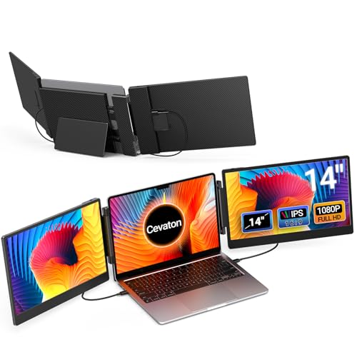 Laptop Screen Extender, 15.6" FHD 1080P IPS Triple Portable Monitor Fit for 13-17.3" Laptop, Build-in Stand and Dual Speakers