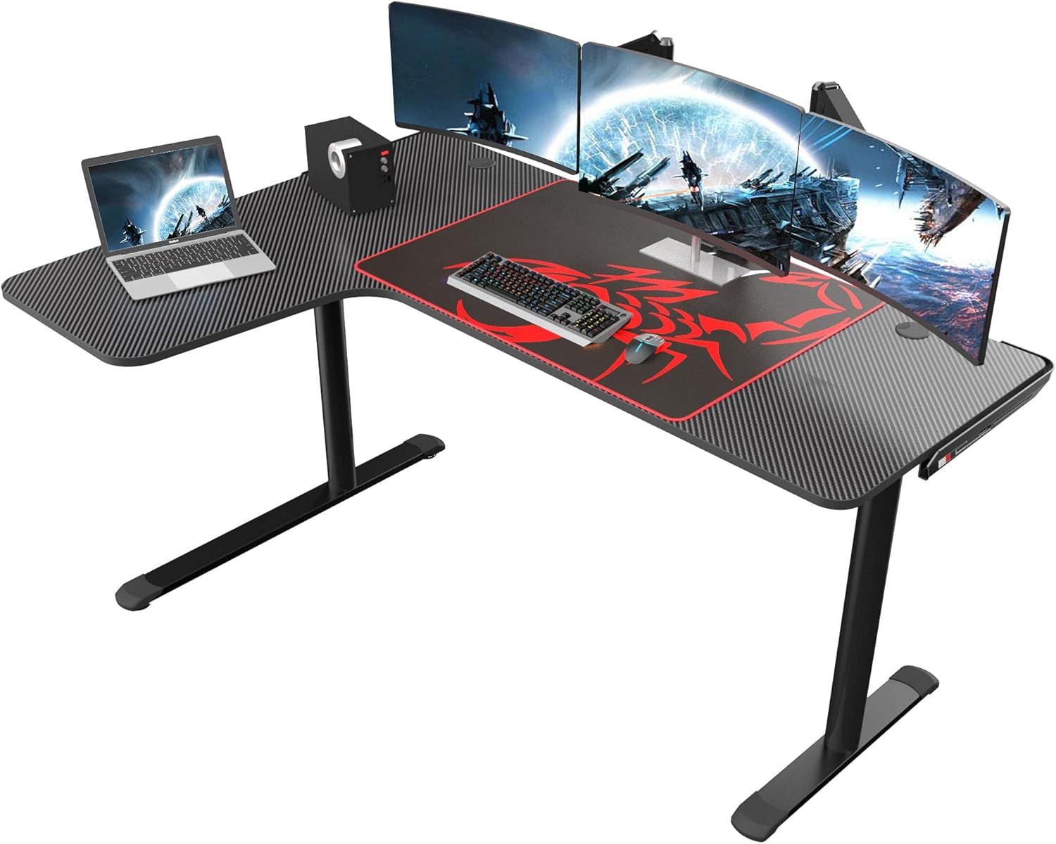 EUREKA ERGONOMIC L Shaped Gaming Desk, 60 Inch Corner Gaming Desk, Large Computer Desk, PC Gaming Desk with Mouse Pad and Cable Management for Gift