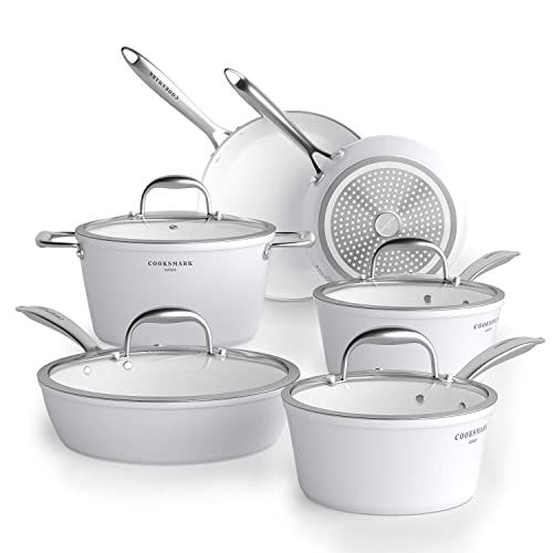 COOKSMARK 10 Piece Hammered Copper Cookware Set with Nonstick Coating, Induction Pots and Pans Set Dishwasher Safe