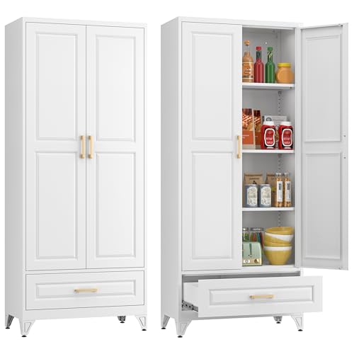 Pantry Cabinet, 71 Inch Tall Kitchen Storage Cabinet, Metal Pantry Cabinet with Doors and Adjustable Shelves, Black Food Cupboard