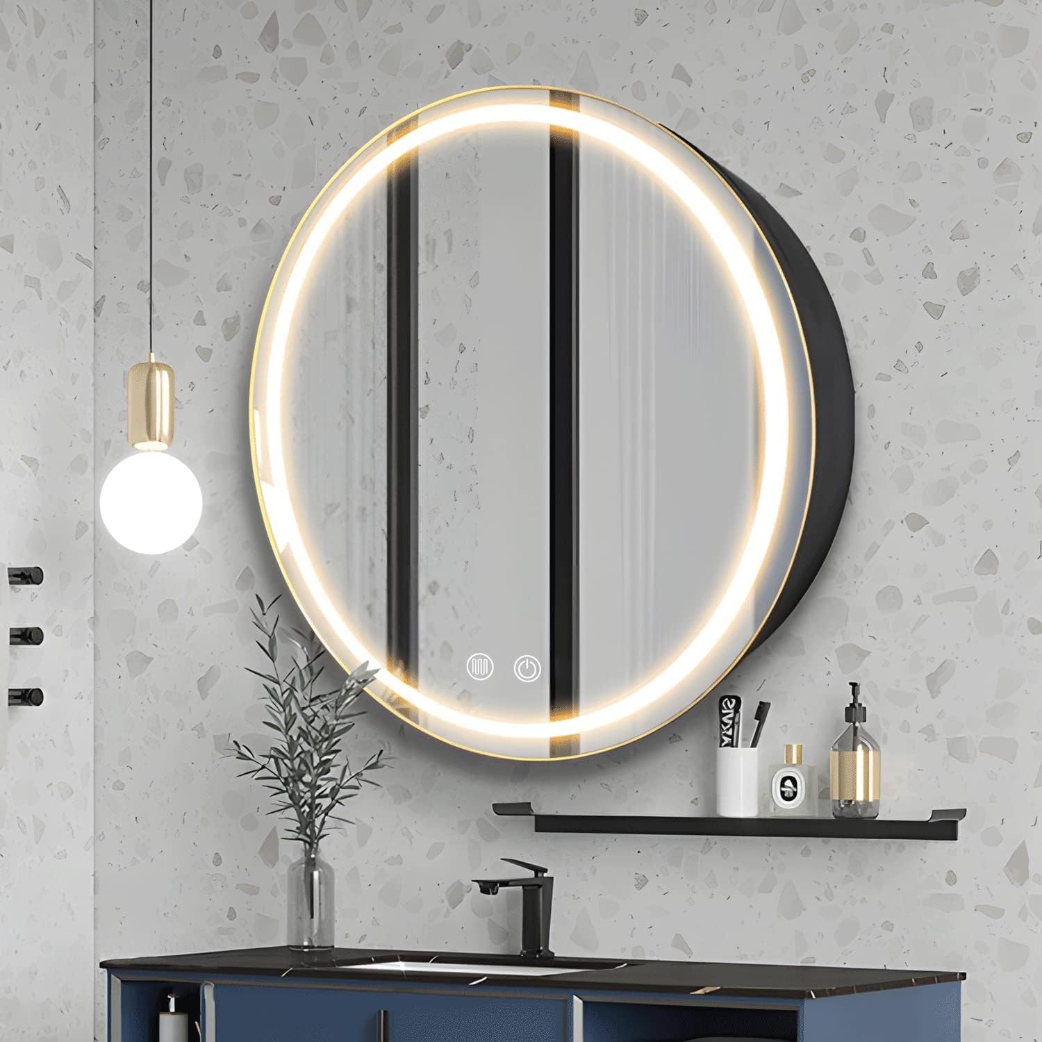 26inch Round Medicine Cabinet with Lights,Led Medicine Cabinet with Defogger,Illuminated Mirror Cabinet for Bathroom,Dimmable,Anti-Fog,3 Colors