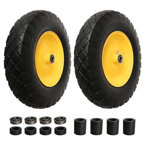 4.80/4.00-8" Tire and Wheel Assembly Set for Wheelbarrows, 5/8" or 3/4" Bore Wheelbarrow Tires for Utility Cart, Wheel Barrel, Wagon, Trailer, Dolly