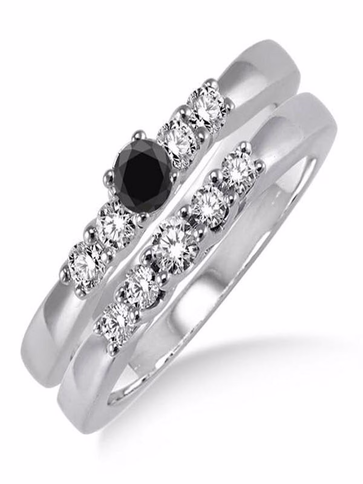 1.25 Carat Black Diamond Elegant 5 stone Bridal Set on 10k White Gold