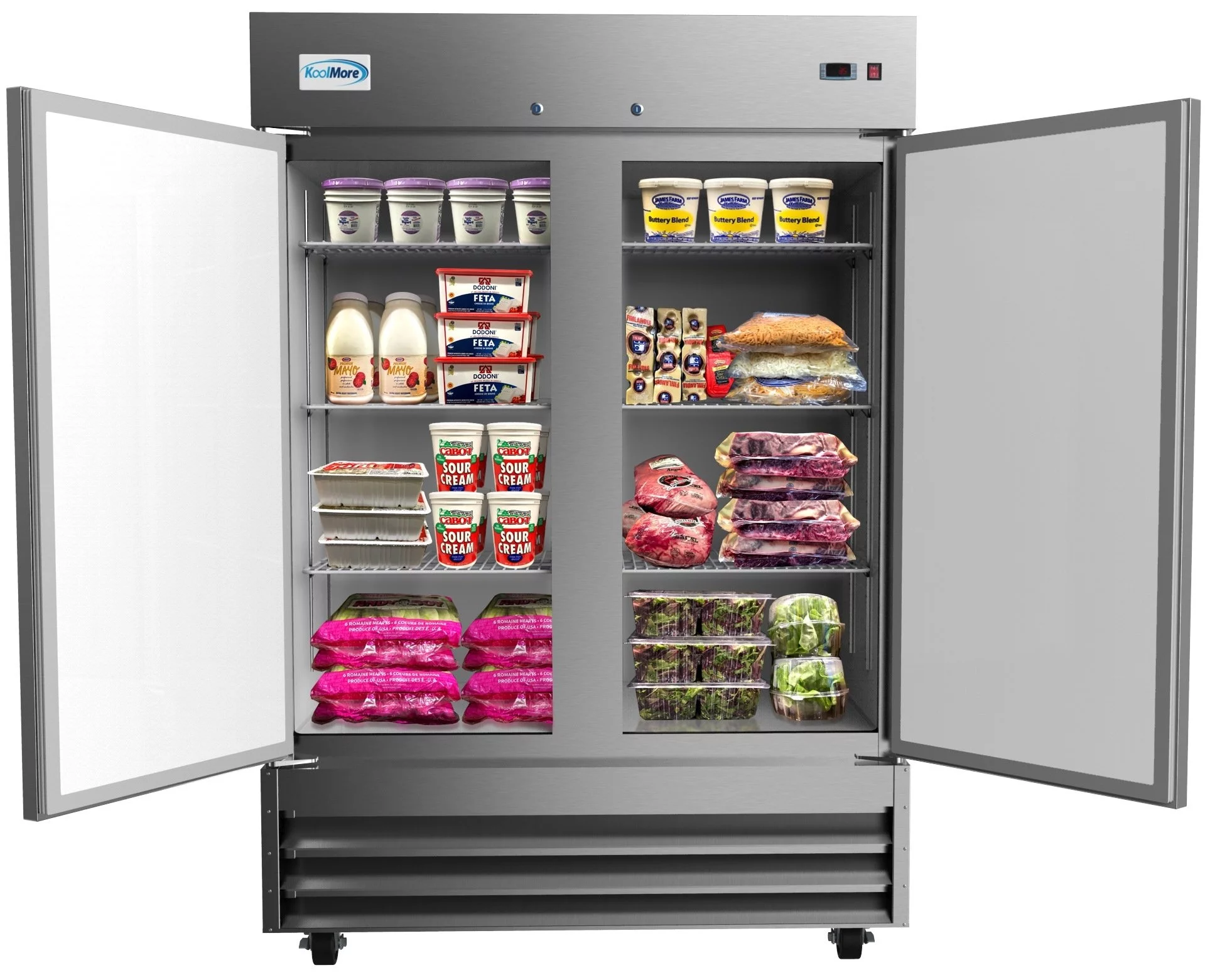 KoolMore 54 in Two Door Stainless Steel Commercial Reach-in Refrigerator Cooler - 47 Cu. ft.