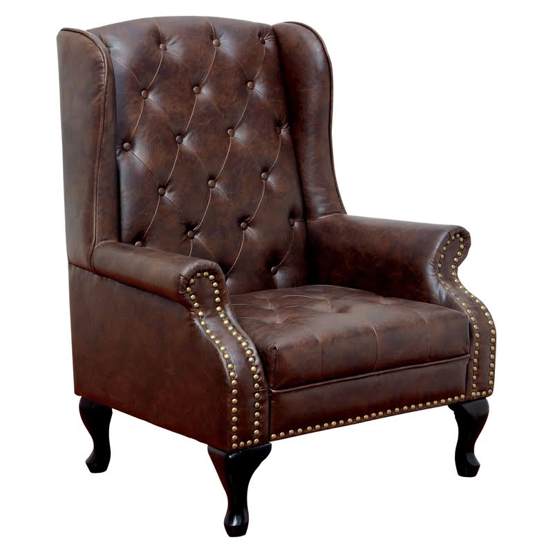 Furniture of America Ardell Faux Leather Tufted Accent Chair in Brown