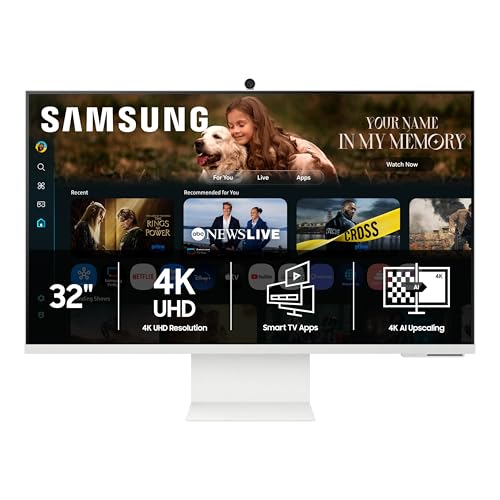 SAMSUNG 32&rdquo; Smart Monitor M8 (M80F) 4K UHD Display, Samsung Vision AI, Smart TV Apps, Gaming Hub, USB-C, HDMI and USB-A, White, LS32FM803UNXZA