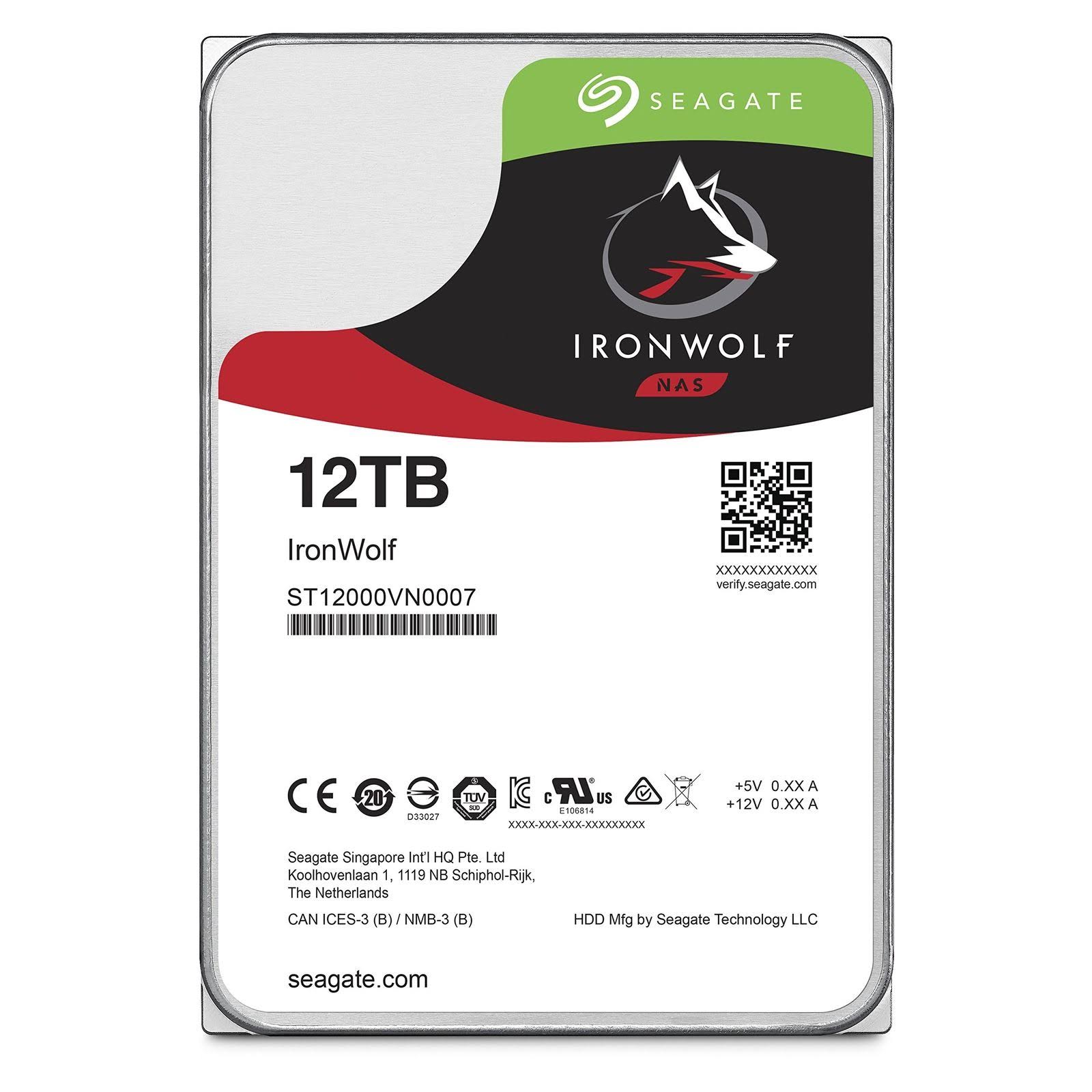 Seagate 12TB IronWolf NAS SATA 6Gb/s NCQ 256MB Cache 3.5-inch Internal Hard Drive (ST12000VN0007)