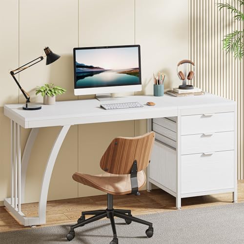 Tribesigns Computer Desk with 3 Drawers, 59-Inch PC Desk with Reversible Drawers