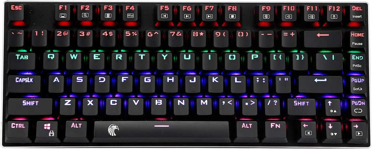 HUO JI 60% Mechanical Gaming Keyboard, E-Yooso Z-88 with Blue Switches, Rainbow LED Backlit, Compact 81 Keys Hot Swappable, Black Pack of 2
