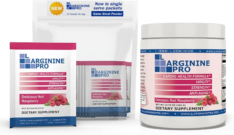 L-ARGININE PRO 2-Pack, Raspberry Jar and 30 Single Serve Packets, Great Tasting! | Blood Flow | Pre-Workout Drink | with Vitamins C, B6, B12