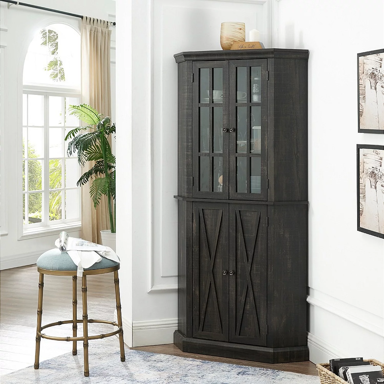 Home Source Enclosed Charcoal Corner Cabinet - Radiant Selections