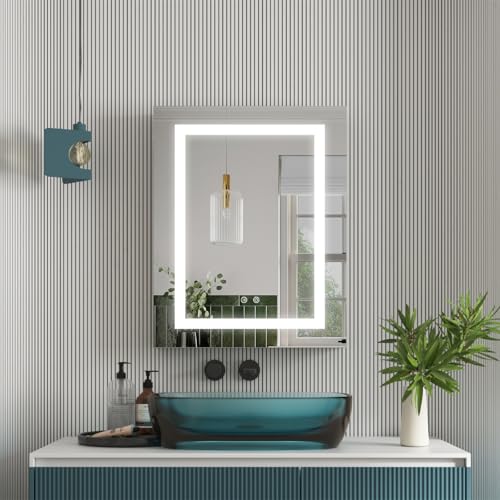 WELLFOR 30" X 30" LED Medicine Cabinet with Mirror for Bathroom, Medicine Cabinet with Lights, Bathroom Mirror with Storage, Double Opening Doors
