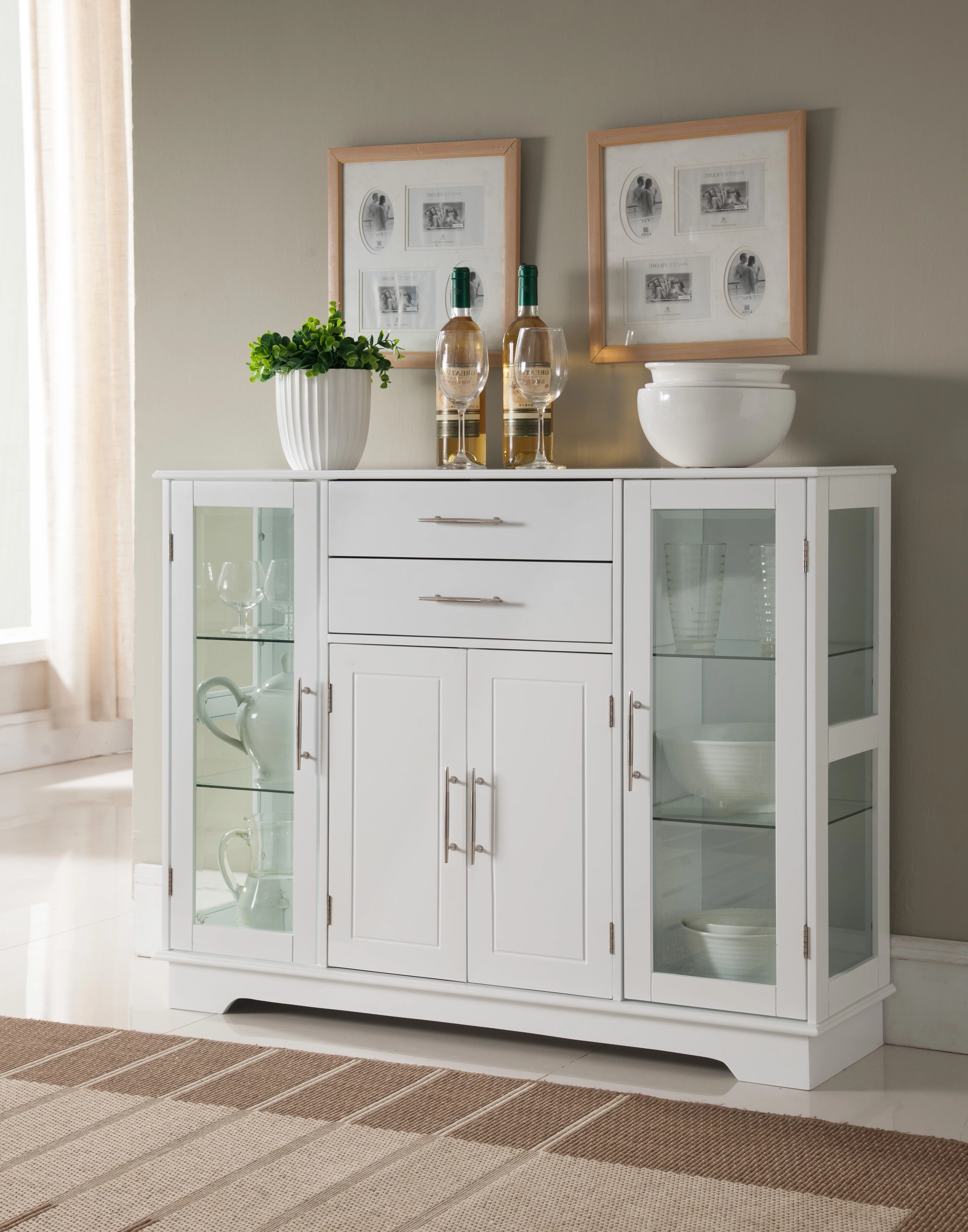 Elias Contemporary Wooden Sideboard Buffet China Cabinet, White