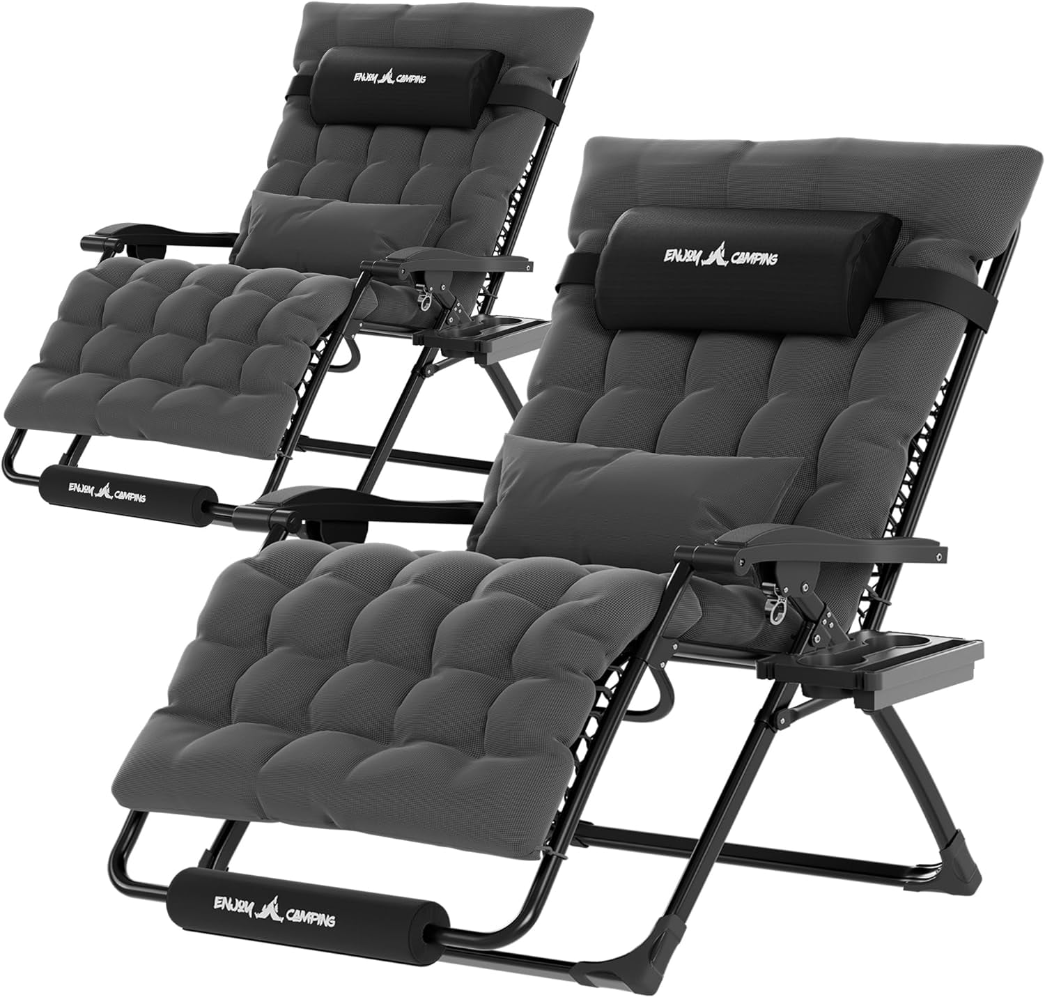 Poteban Oversized Zero Gravity Chair Set of 2, 33In XL Lawn Chair with Cushion,Support 500LB,Dark Gray