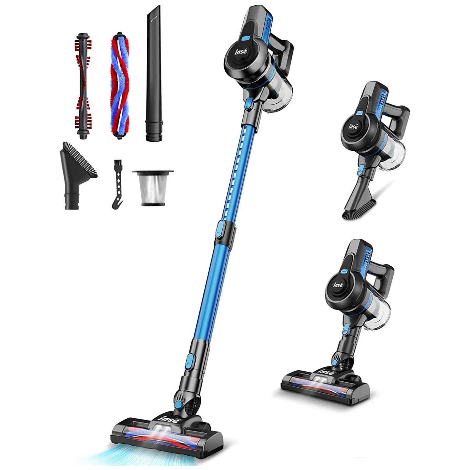 INSE N6 Vacuum Cleaner 160W Rechargeable Cordless Stick Vacuum, up to 45 minutes for Home Hard Floor Carpet Pet Hair, Red